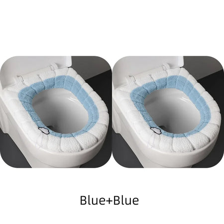 2856C Thickened Plush O-Type Warm Toilet Cushion &ndash; Cozy Blue 2PCS