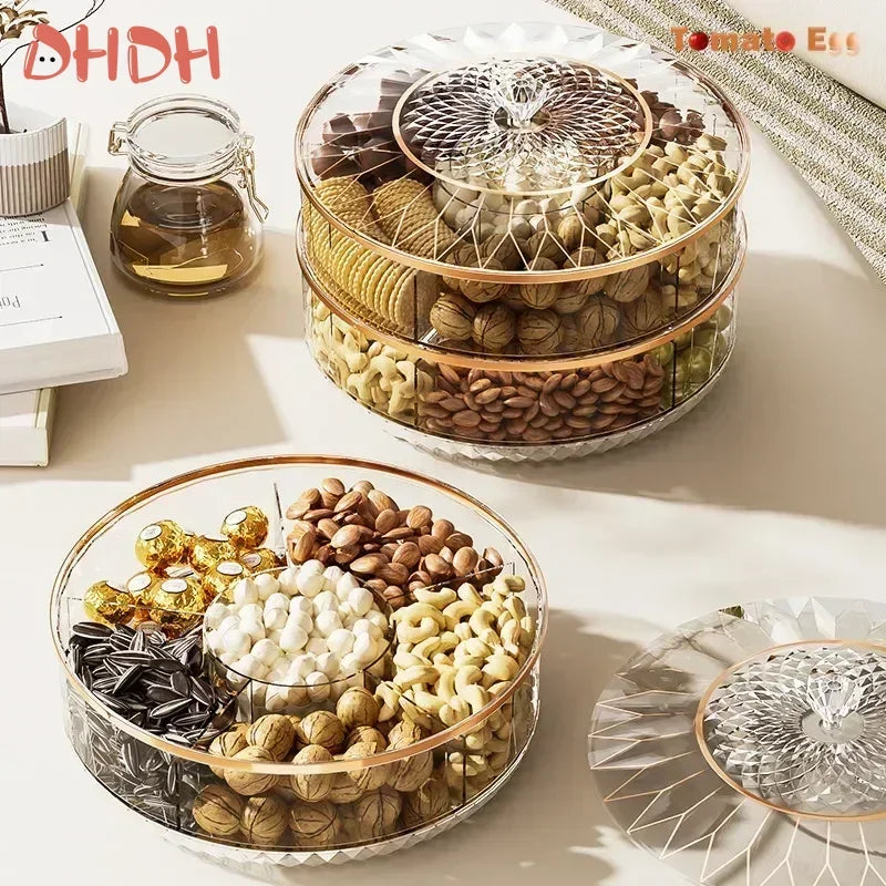 Rotating Round Plastic Storage Box With Sealed Compartments For Dried Fruit