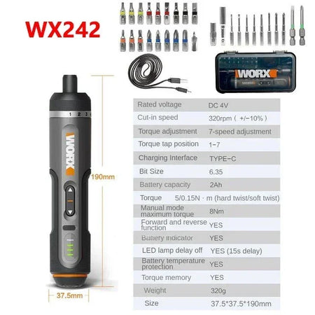 Worx WX242 Electrical Screwdriver Set &ndash; Smart Cordless USB Rechargeable WX242