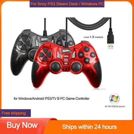 DIWROLY Sony PS3 Controller &ndash; Dual-Vibration Turbo USB Wired Gamepad
