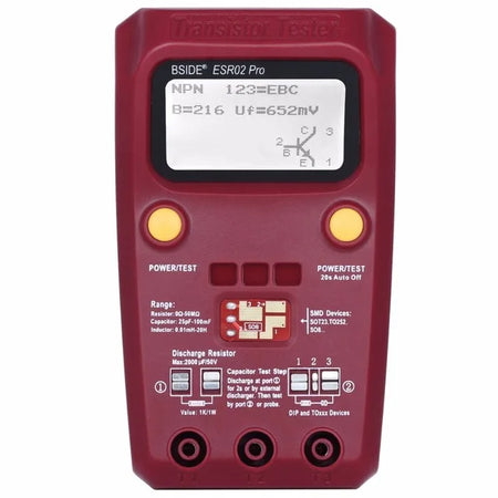 BSIDE ESR02 Pro Transistor Tester &ndash; Multi-Function Digital Component Analyzer ESR02PRO-Red / CHINA