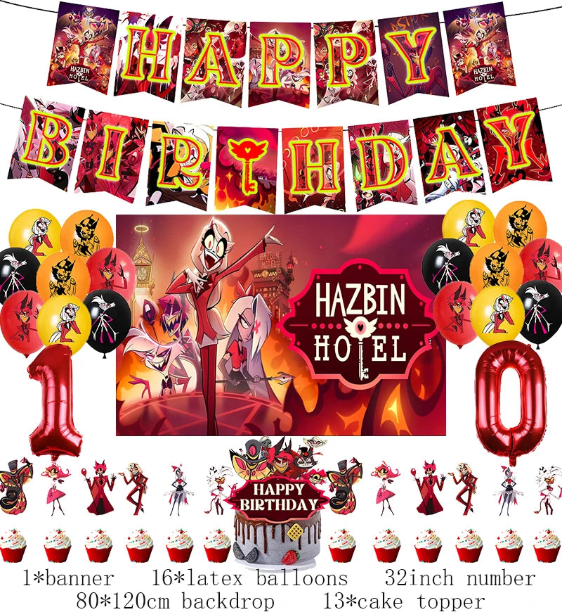 Hazbined Birthday Party Decoration Set with Balloons, Banner, and Cake Topper 1set D10 / Other / CHINA