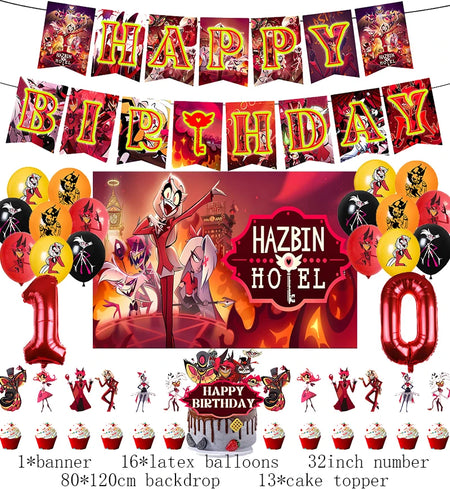 Hazbined Birthday Party Decoration Set with Balloons, Banner, and Cake Topper 1set D10 / Other / CHINA