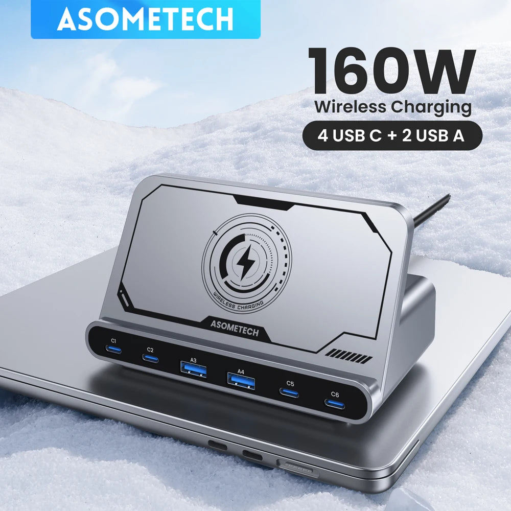 ASOMETECH 160W 7in1 USB C Fast Charging Station &ndash; Ultra-Fast Wireless Charging for Multiple Devices