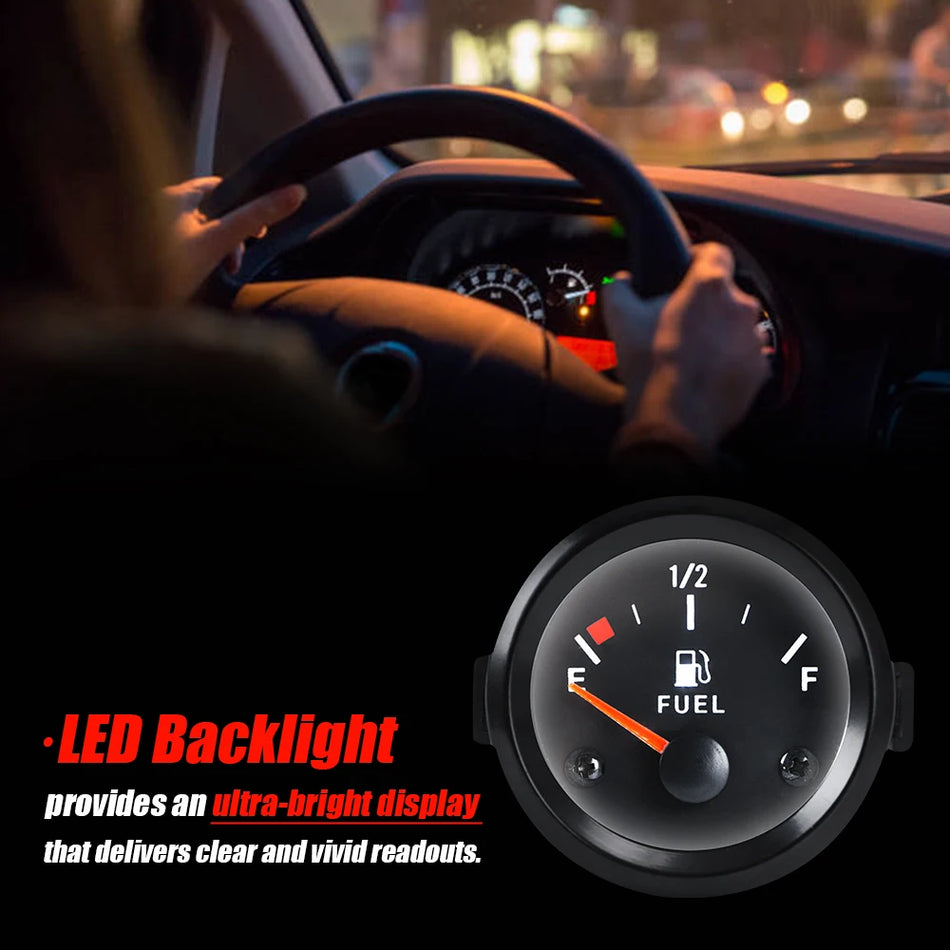 12V degvielas līmeņa mērītājs 52mm automašīnām ar plastmasas apvalku, balta LED