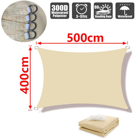 Premium 300D Polyester Waterproof UV-Resistant Outdoor Shade Sail Beige400x500cm