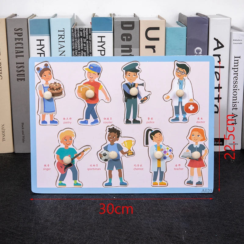 Montessori Wooden Baby Puzzle Toys for Toddlers 1-3 Years | Hand Grab Board Game for Fine Motor Skills Development job 30x22.5cm