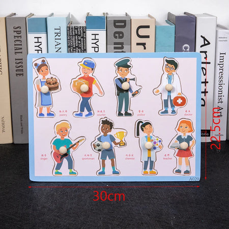 Montessori Wooden Baby Puzzle Toys for Toddlers 1-3 Years | Hand Grab Board Game for Fine Motor Skills Development job 30x22.5cm