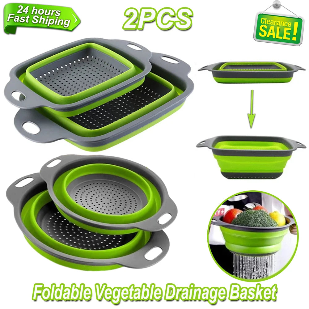 2PCS Silicone Folding Colander Kitchen Strainer - Foldable &amp; Eco-Friendly