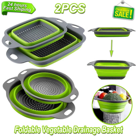 2PCS Silicone Folding Colander Kitchen Strainer - Foldable &amp; Eco-Friendly