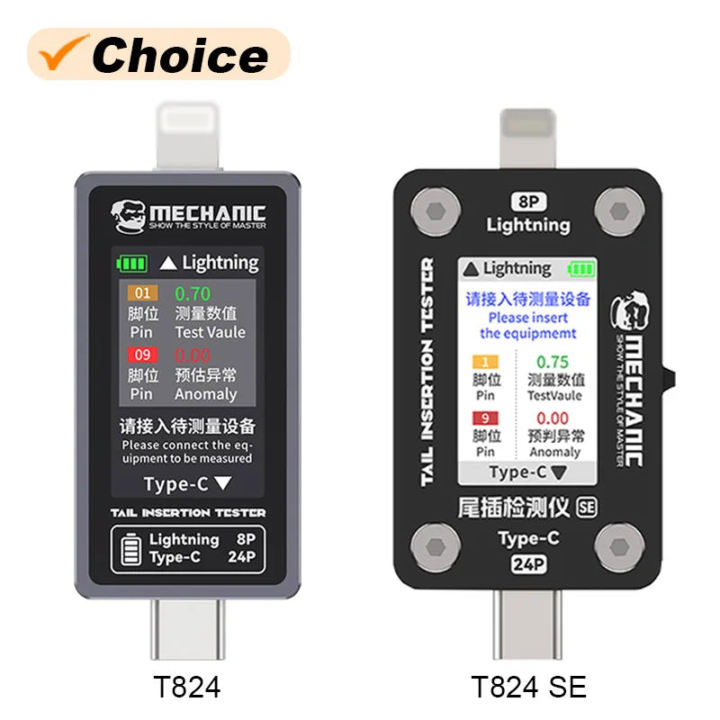 MECHANIC T-824 SE &ndash; Type-C Lightning Tail Insertion Tester with No Disassembly Current Power Checking