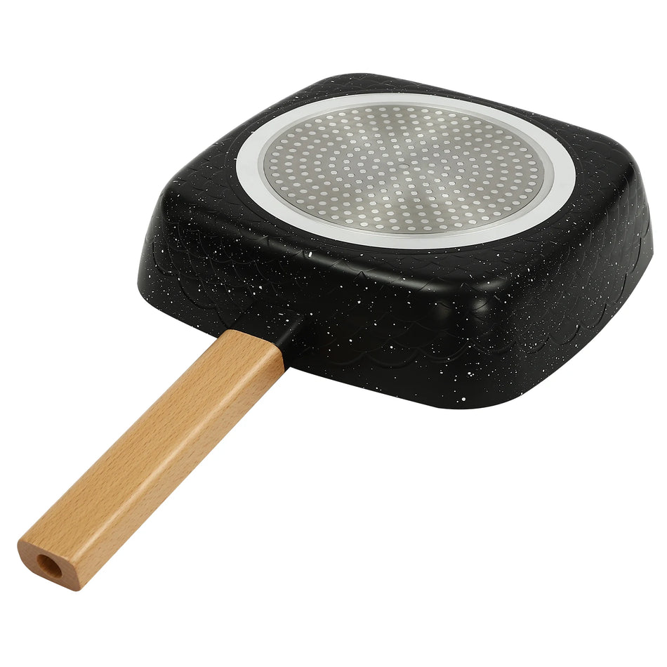 Firkantet sort non-stick dyb stegepande til induktions- og gasblus