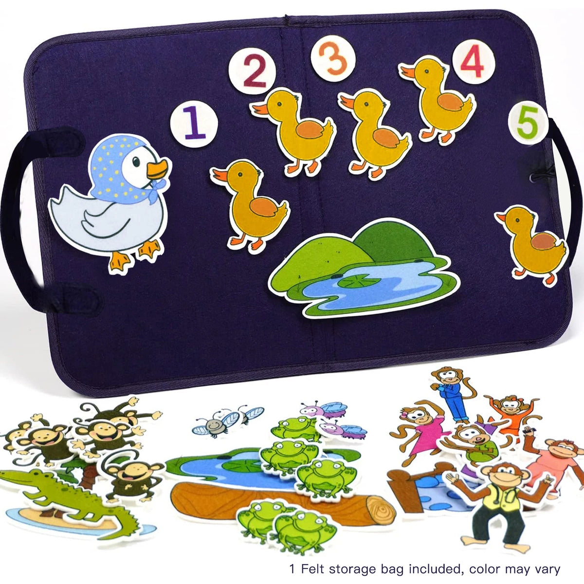 Montessori Animal Felt Board &ndash; 4-in-1 Travel Story Kit DEEP BLUE