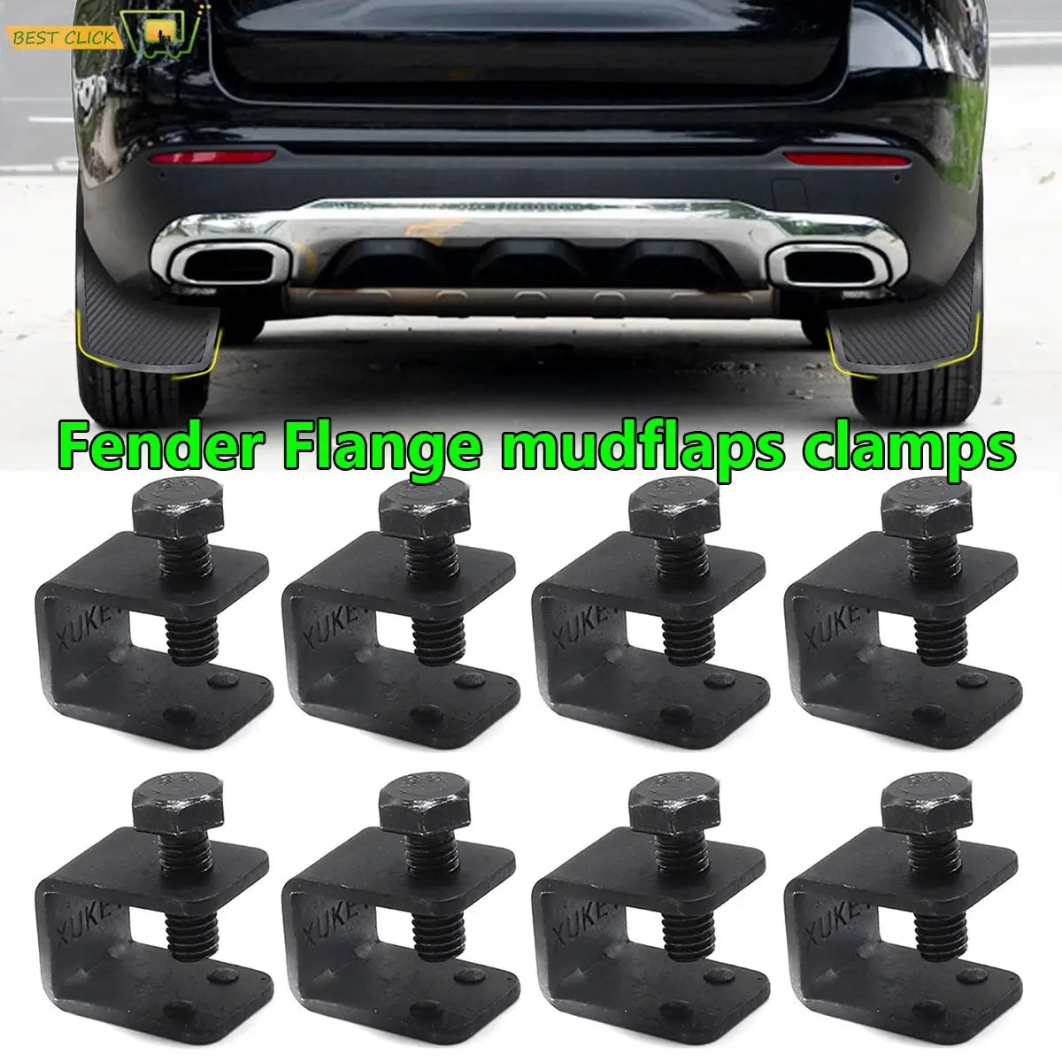 8x Universal Mud Flaps Splash Guard Black C U Clamps Bolt On No Drilling Clips For Car AUTO With Fender Flange by InterCyprus Trading Ltd