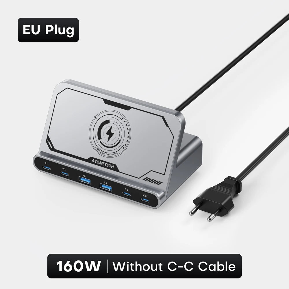 ASOMETECH 160W 7in1 USB C Fast Charging Station &ndash; Ultra-Fast Wireless Charging for Multiple Devices EU Plug