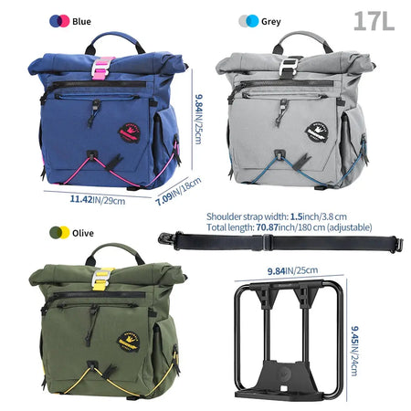 Rhinowalk Bike Handlebar Bag 17L Cycling Backpack Front Quick Release Urban Basket For Brompton Dahon Folding Bike by InterCyprus Trading Ltd