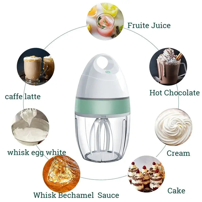 USB Rechargeable Electric Milk Frother Whisk For Cream Green