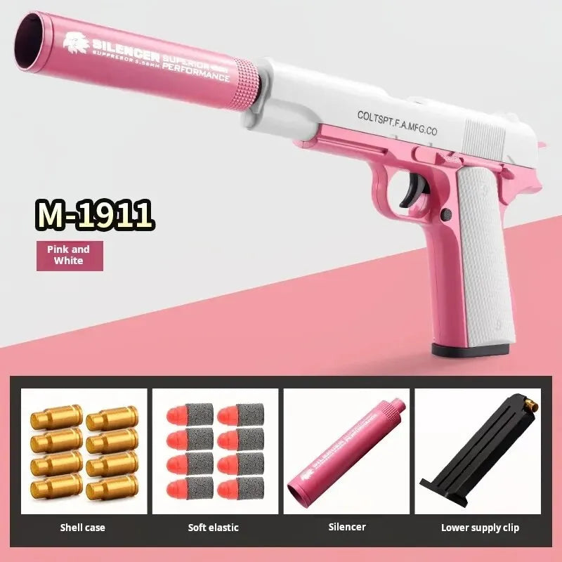 M1911 Pink Soft Bullet Toy Gun 10 rounds 8 shells 1