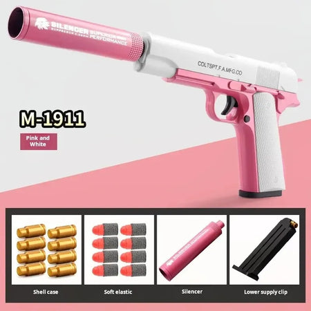M1911 Pink Soft Bullet Toy Gun 10 rounds 8 shells 1