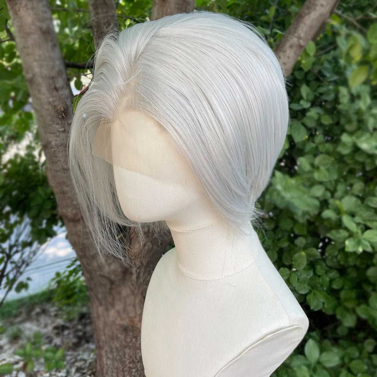 Artjosy Widow's Peak Sliver Grey Short Bob Lace Front Wig for Men and Women Sliver Grey / 8inches / Lace Front|1pc|150%