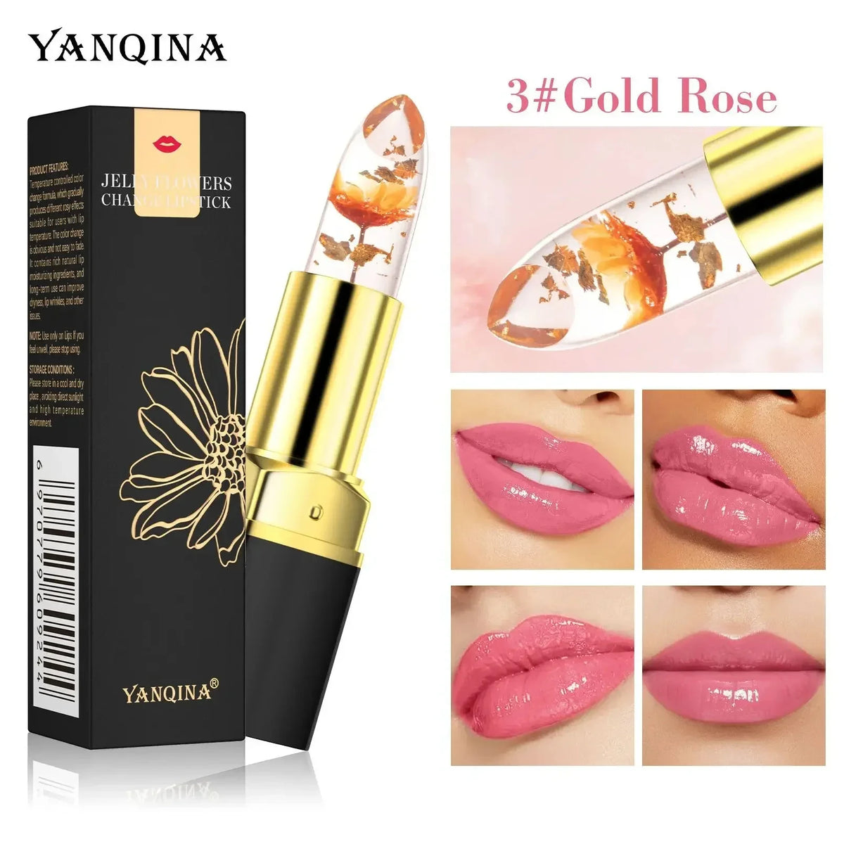YANQINA Magic Lipstick Florett Jelly - Long Lasting Gold Foil, 24 Hours