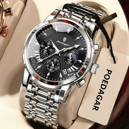 POEDAGAR Original Fashion Men Watch &ndash;Waterproof Chronograph 813 Silver Black