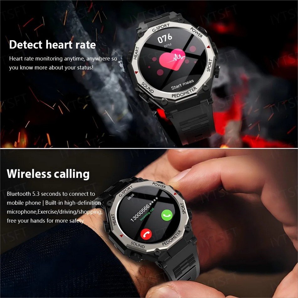 LAXASFIT 2025 Bluetooth Rozmowa LED Latarka Tętno