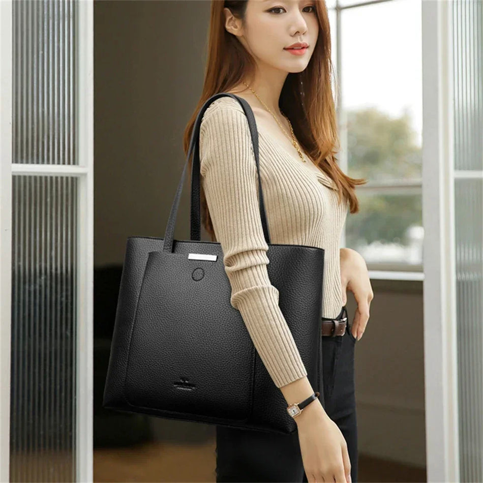 Soft PU Leather Handbag for Women, Large Laptop Tote Shoulder Bag, Designer Luxury