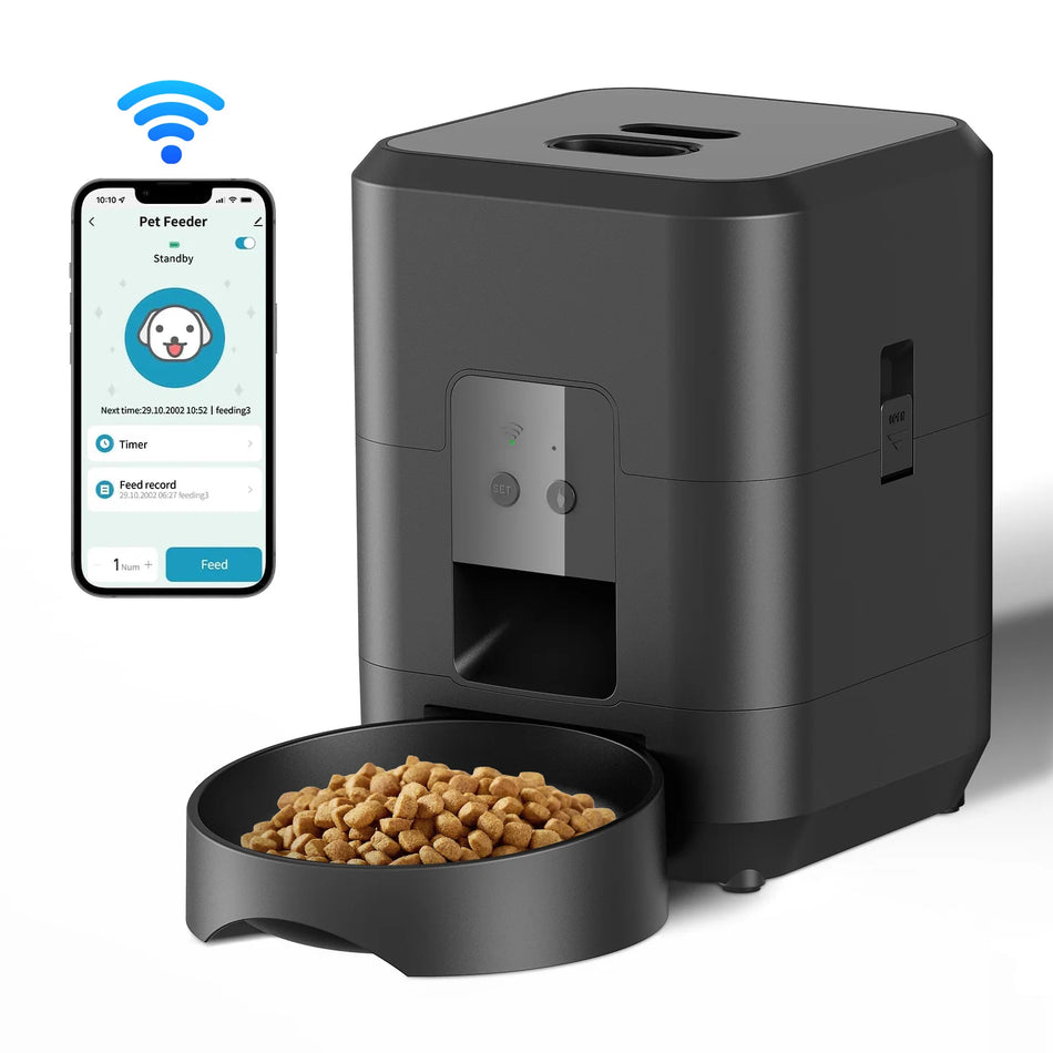 Smart Pet Feeder Automatic Dispenser for Cats and Dogs with Timed Feeding Black WIFI Feeder
