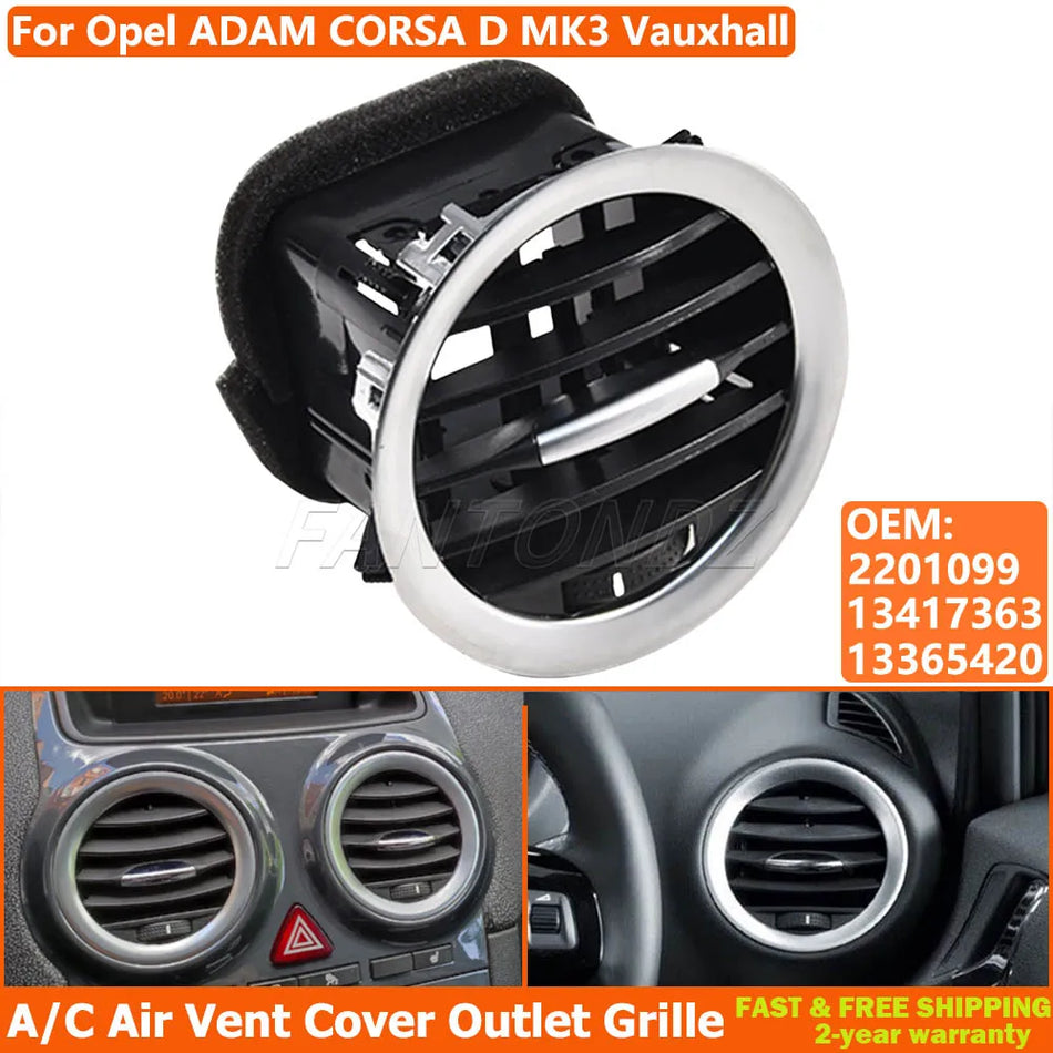 Rejilla de Ventilación de Aire Cromada para Opel Corsa D Adam Salida de AC
