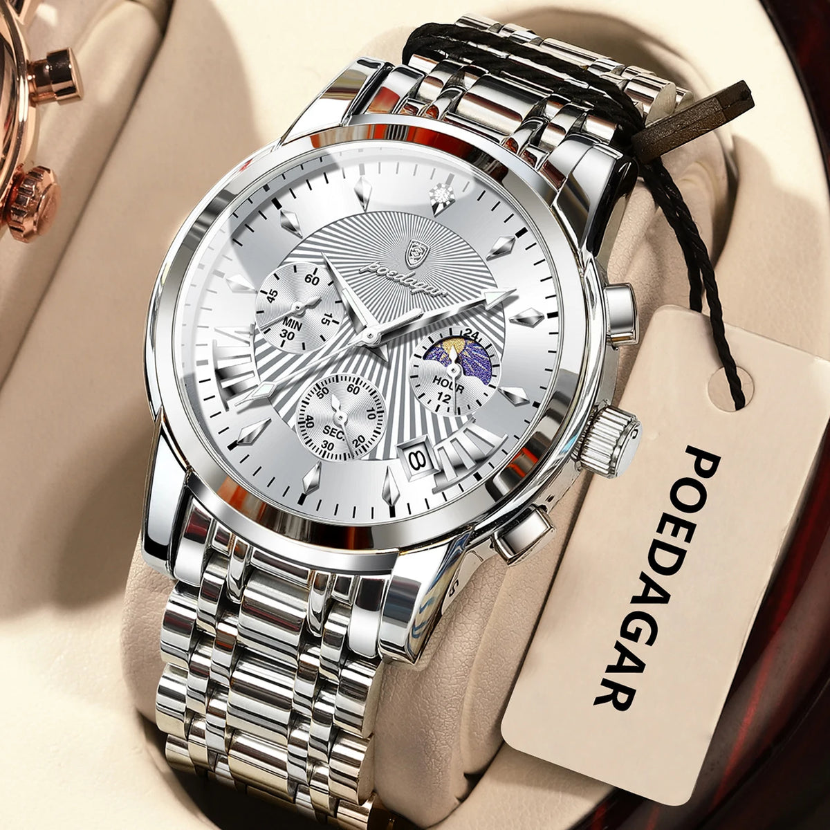 POEDAGAR Original Fashion Men Watch &ndash;Waterproof Chronograph 813 Silver White