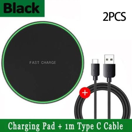 LED Light Wireless Charger Pad &ndash; Fast Wireless Charging 2PC Black