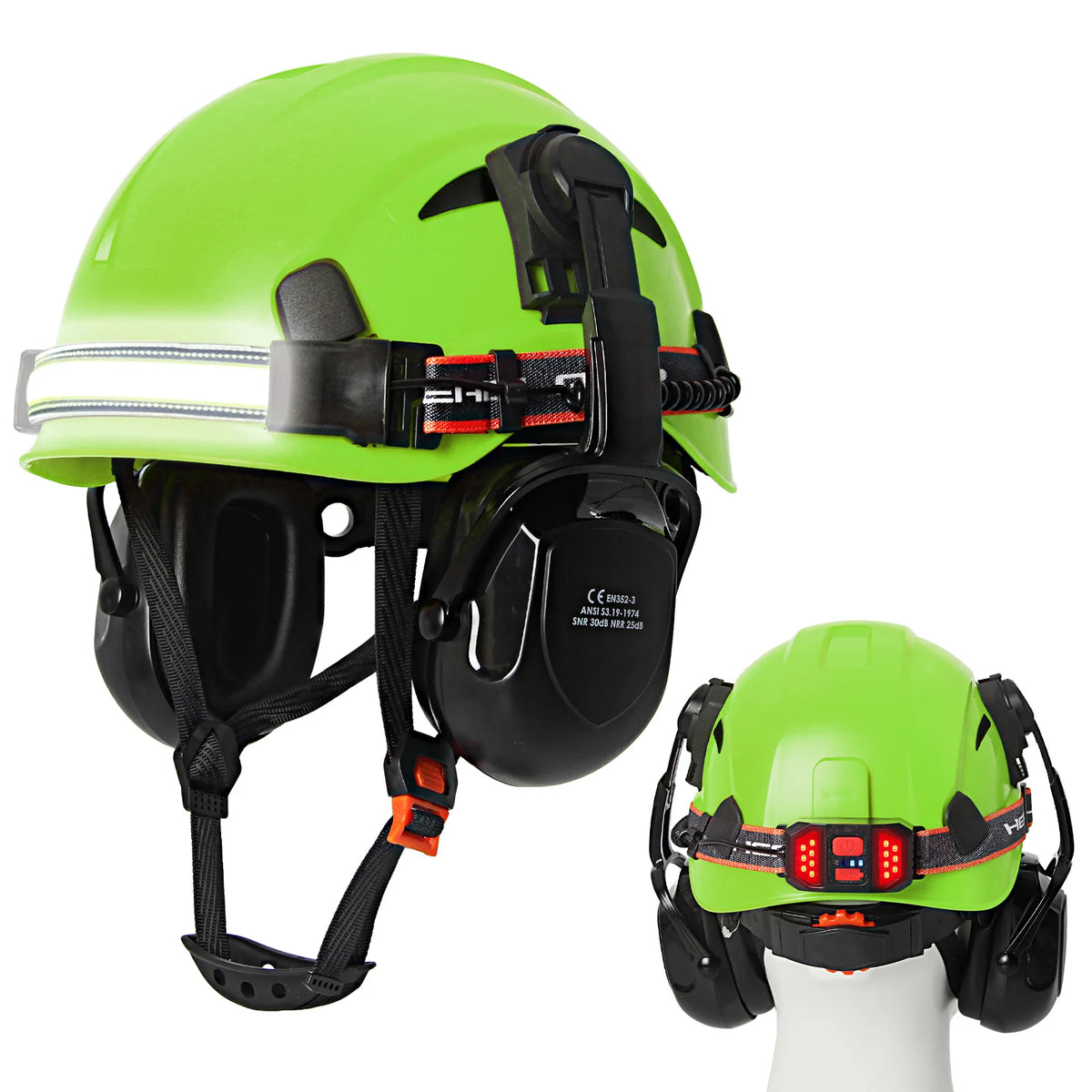 Aolamegs SF06/CR08 Safety Cap &ndash; With LED Headlamp Earmuffs Green B