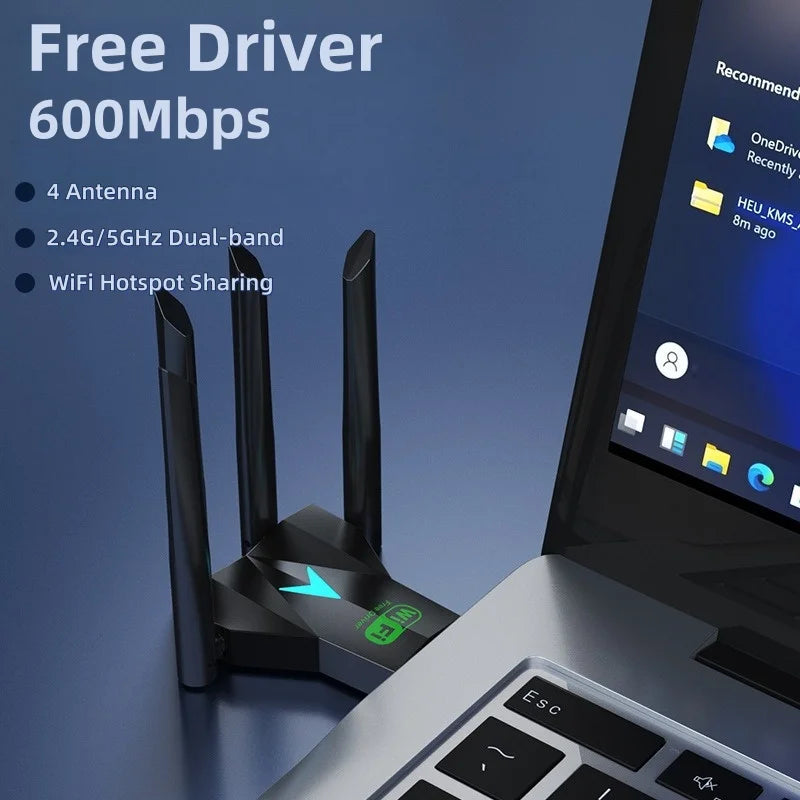 Divu joslu USB 3.0 WiFi adapteris 600Mbps Windows datoriem 2.4GHz un 5GHz
