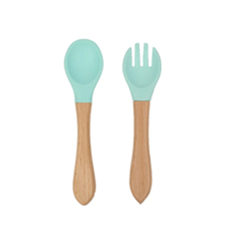Soft Silicone Fork and Spoon Set for Babies Mint Green-2Pcs
