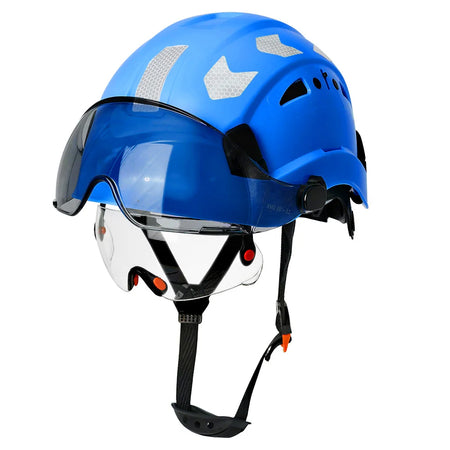 CE Construction Safety Helmet With Visor Goggles &ndash; Durable Blue B with stickers