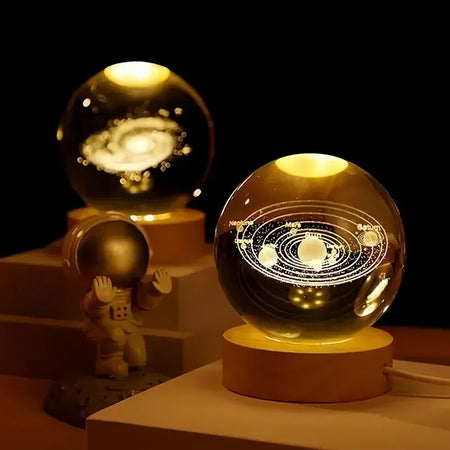 6cm 3D Crystal Ball &ndash; Wooden Base And Planet Earth Display