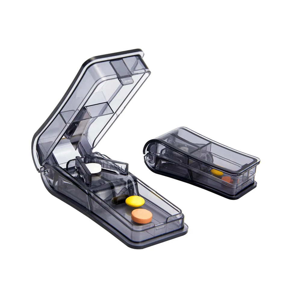 Compact Pill Cutter and Storage Case - Portable Tablet Splitter with 6 Color Options for Travel