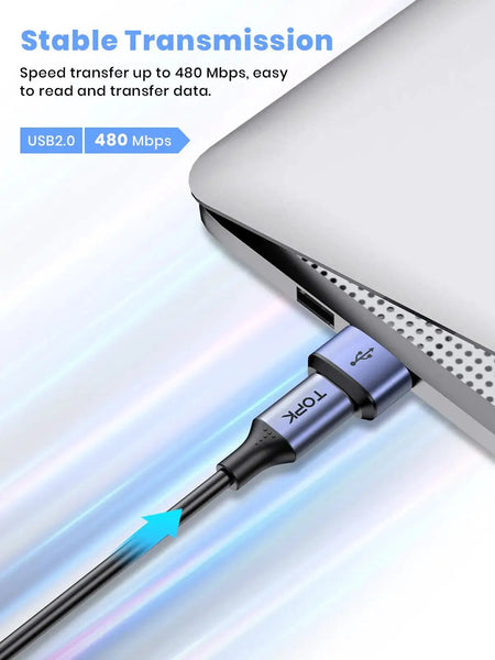 TOPK AT13 USB C to USB Male Adapter USB Female (Type-C) to USB 2.0 Male (USB-A) Fast Charging & Data Sync OTG Adapter Connector by InterCyprus Trading Ltd