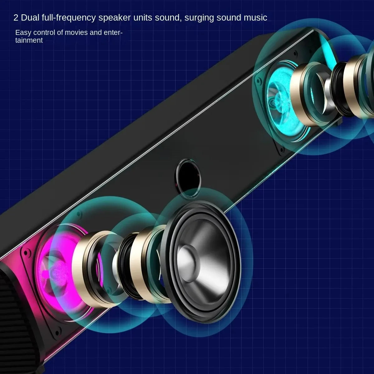 AULA N-170 Soundbar  Wired RGB Illuminated Computer Speaker with Powerful Subwoofer for PC TV 4D Surround Sound USB Multimedia