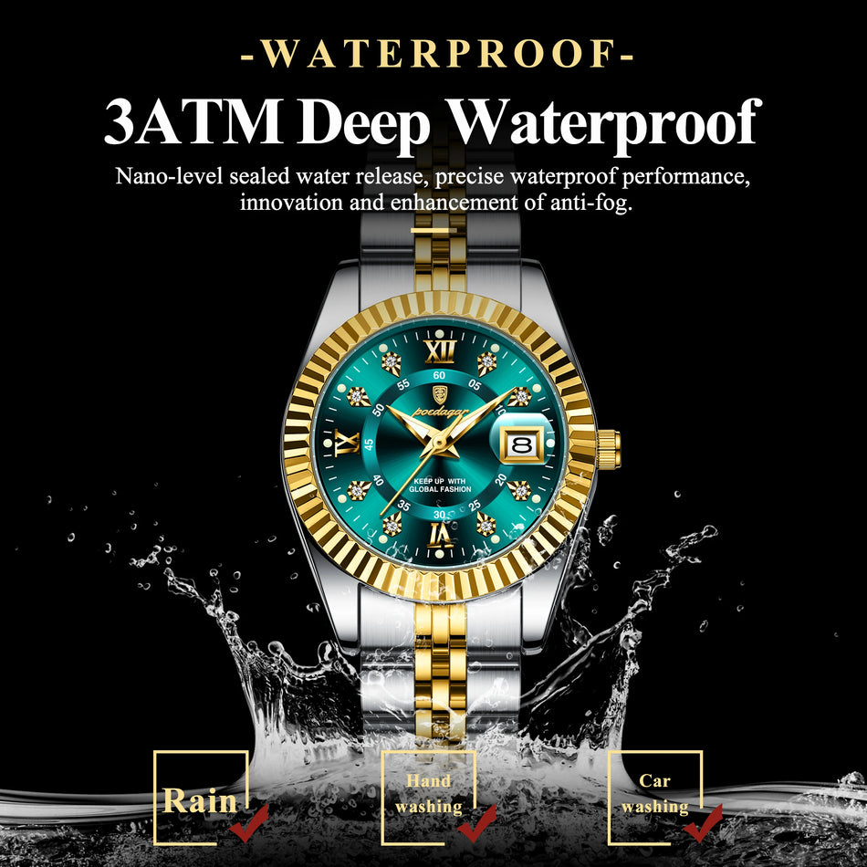 POEDAGAR Luxury Couple Watches with Luminous Date, Quartz, Stainless Steel Box