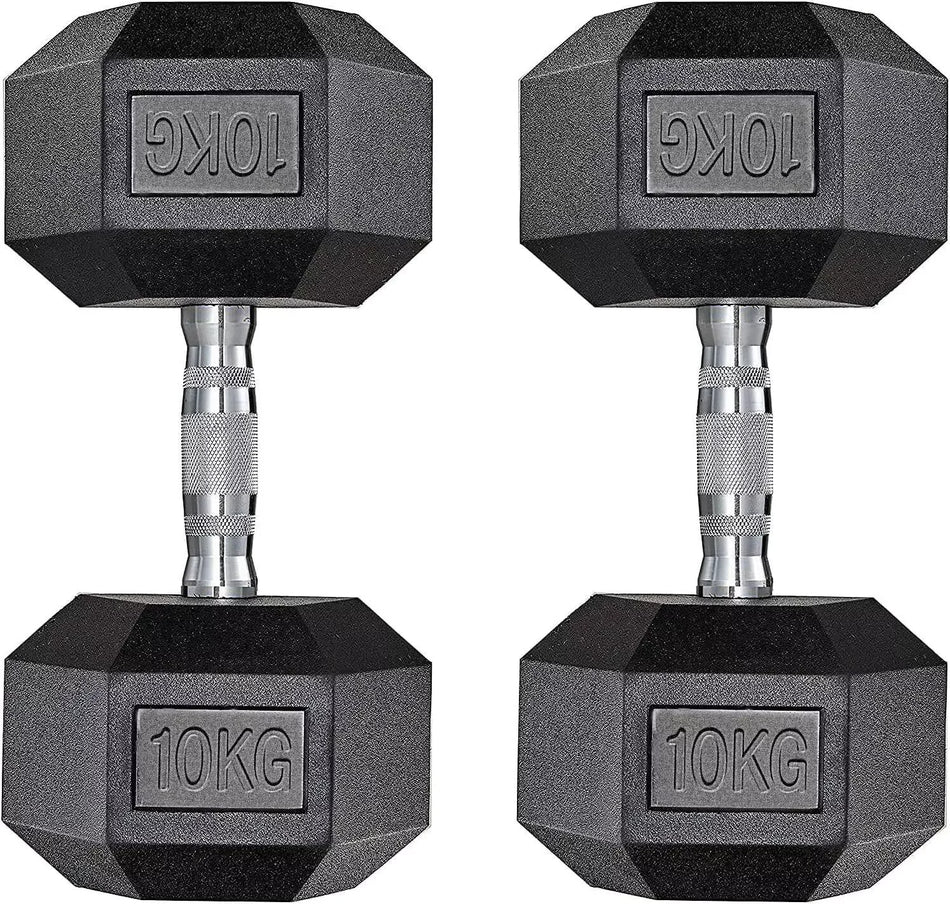 Hexagon hantelset 10 20 25 kilogram gummibelagd par