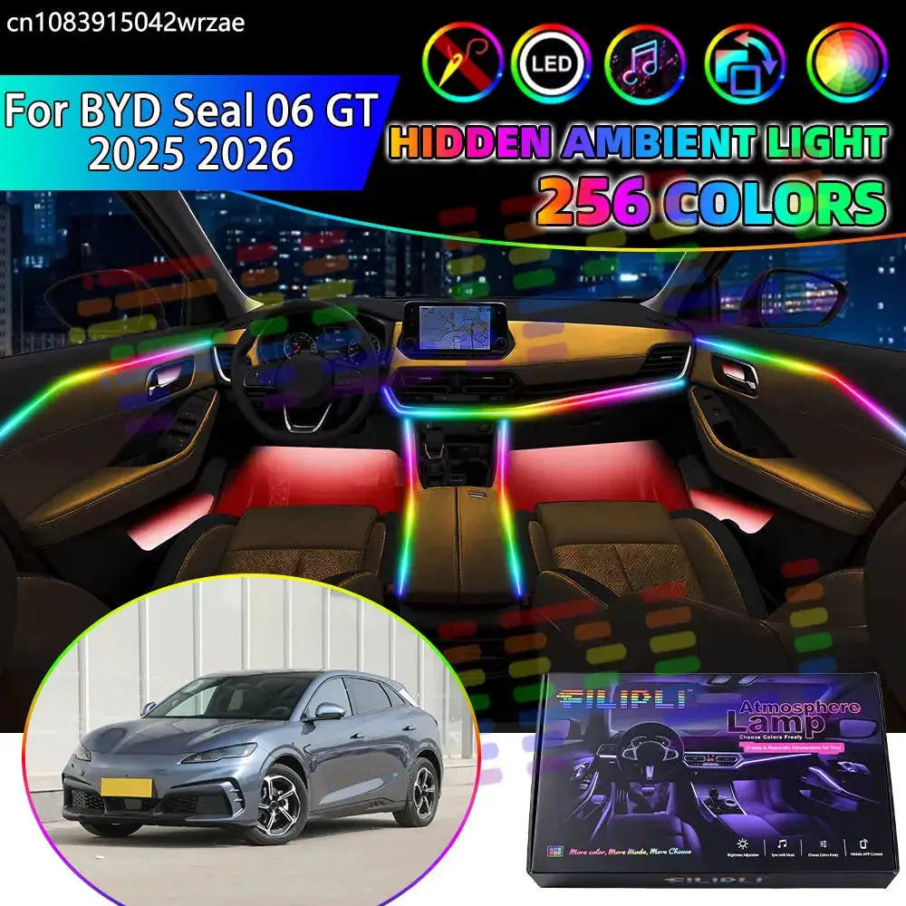 For BYD Seal 07 RGB Car Interior Ambient Lights Strips Breathing Lighting Kit App Control LED strips Auto by InterCyprus Trading Ltd