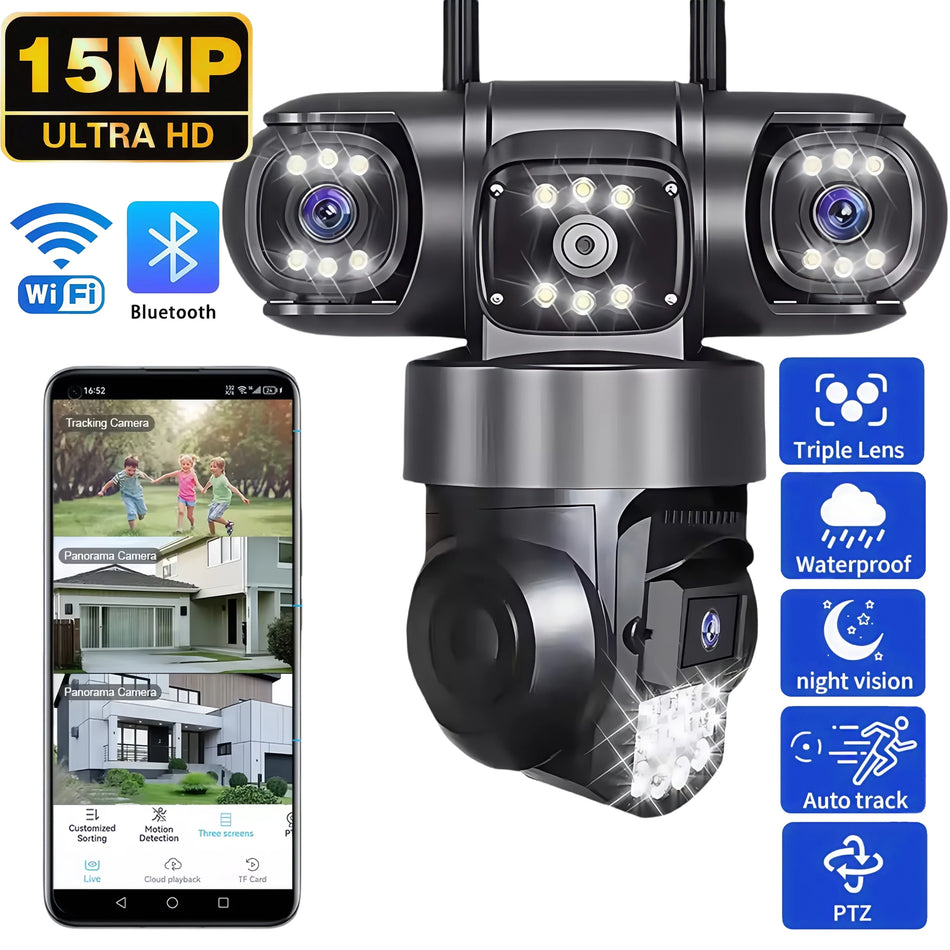 3 Lens Triple Screen Video Surveillance Camera Wifi Network CCTV Camera Wireless 360 Monitor Outdoor Waterproof Security Cameras