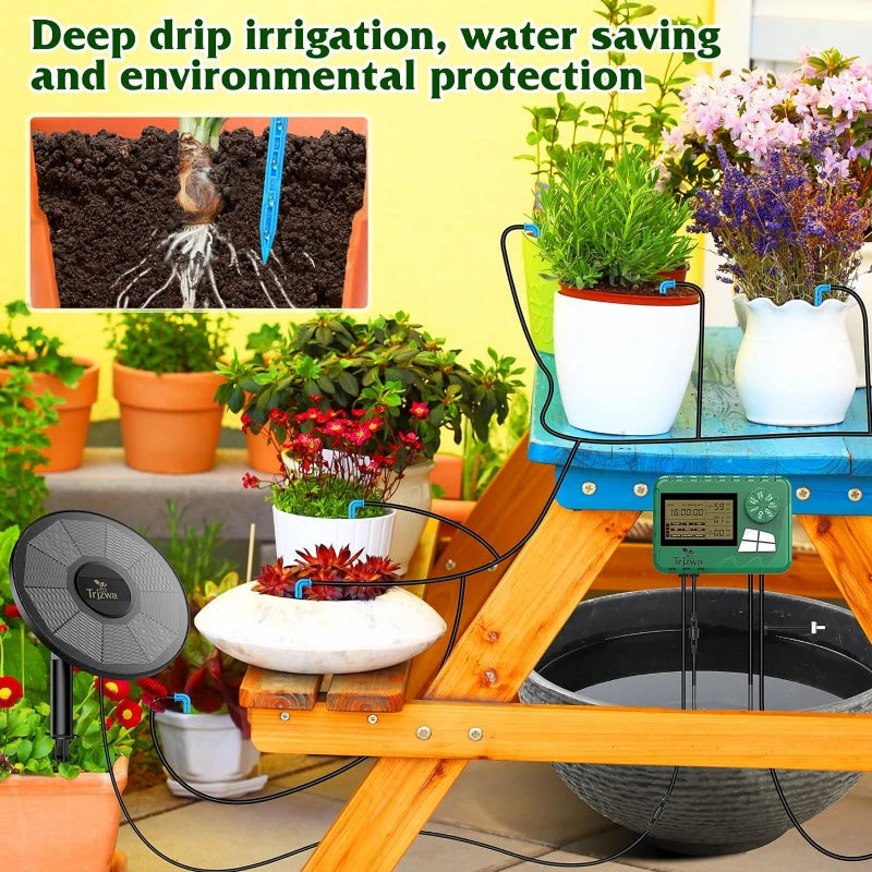 Solar-Powered Drip Irrigation System with 15m Hose and Timer