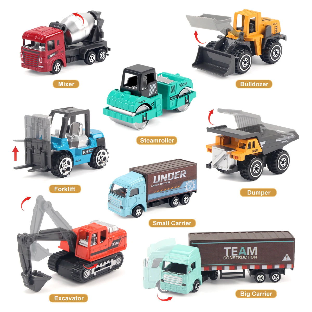 Coolplay 8 Piece Alloy Engineering Truck Set &ndash; Classic Construction Fun for Boys