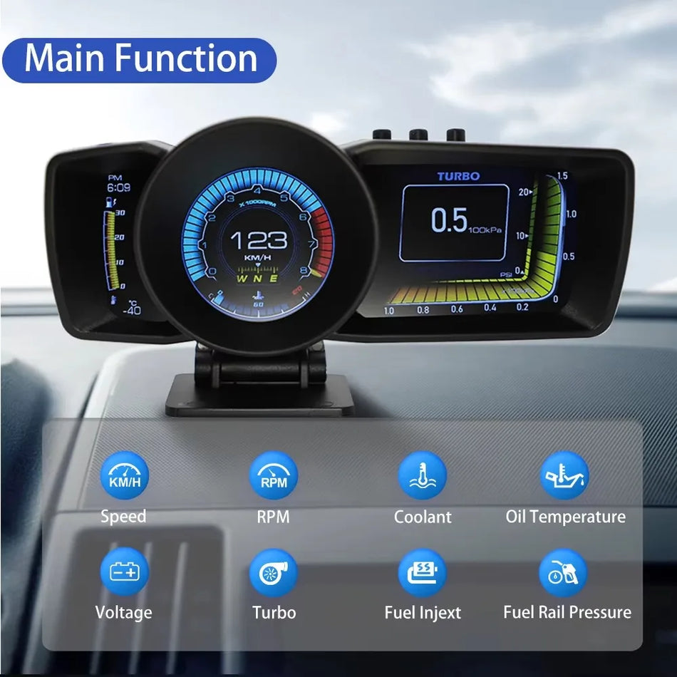 GPS HUD OBDII skeneris ar digitālo displeju, ātruma mērītāju un ātruma trauksmi automašīnām