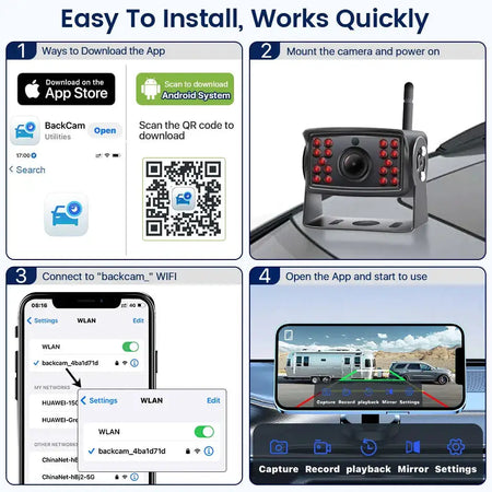 Iphone/Andrio 2K Video Wireless WiFi APP BSD Car Reverse Backup Camera Vehicle DVR Dash Camera For Truck/RV/Camper/Trailer by InterCyprus Trading Ltd