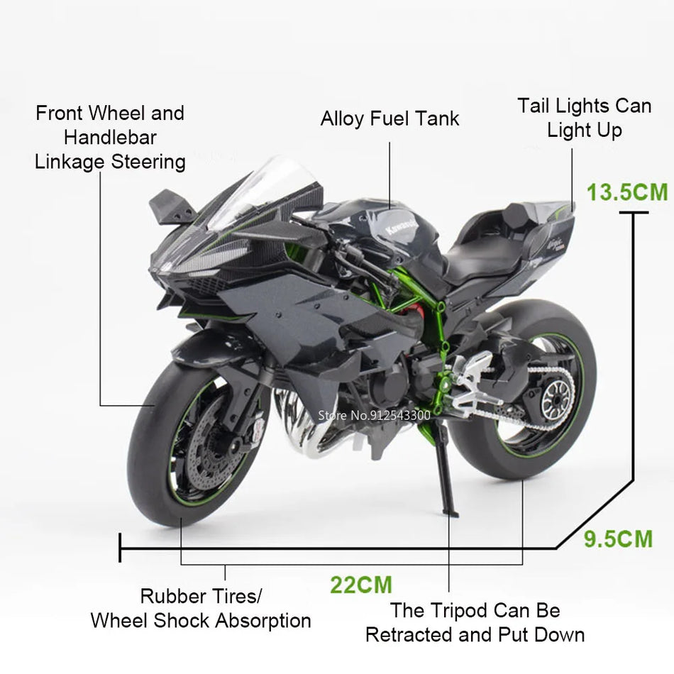Modelo de Motocicleta Diecast H2R 1199 em Escala 1:9 com Som e Luz para Crianças
