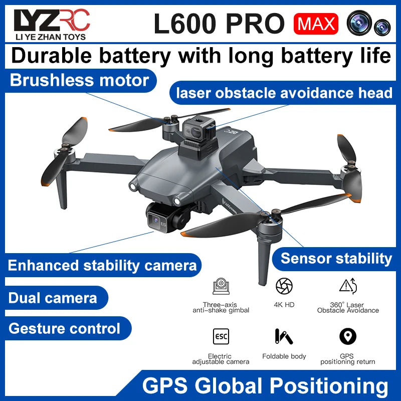 LYZRC 5G Wifi L600 PRO MAX GPS Drone - 4K 3-Axis Gimbal